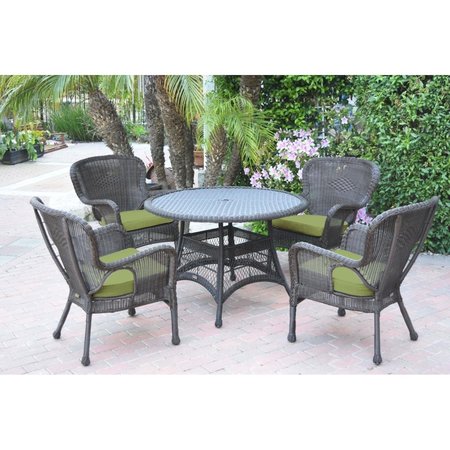 JECO 5 Piece Windsor Espresso Wicker Dining Set with Green Cushion W00215-D-G-FS029